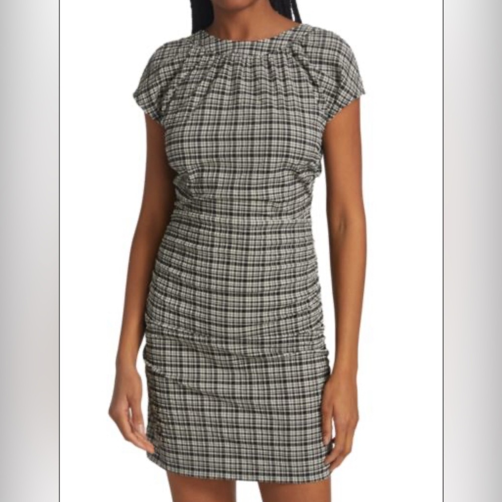 NWT Ganni Stretch Seersucker Gingham Minidress